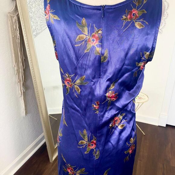 Gap Vintage 90s Witchy Whimsygoth Dark Blue Gray Rose Satin Midi Dress M - Picture 7 of 8